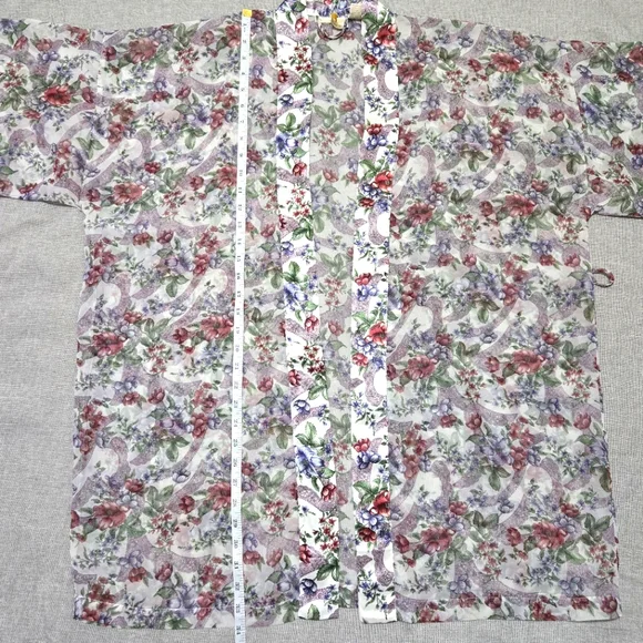 VTG Victoria's Secret Sheer Floral Robe Satin Trim Gold Label One Size - Picture 9 of 10